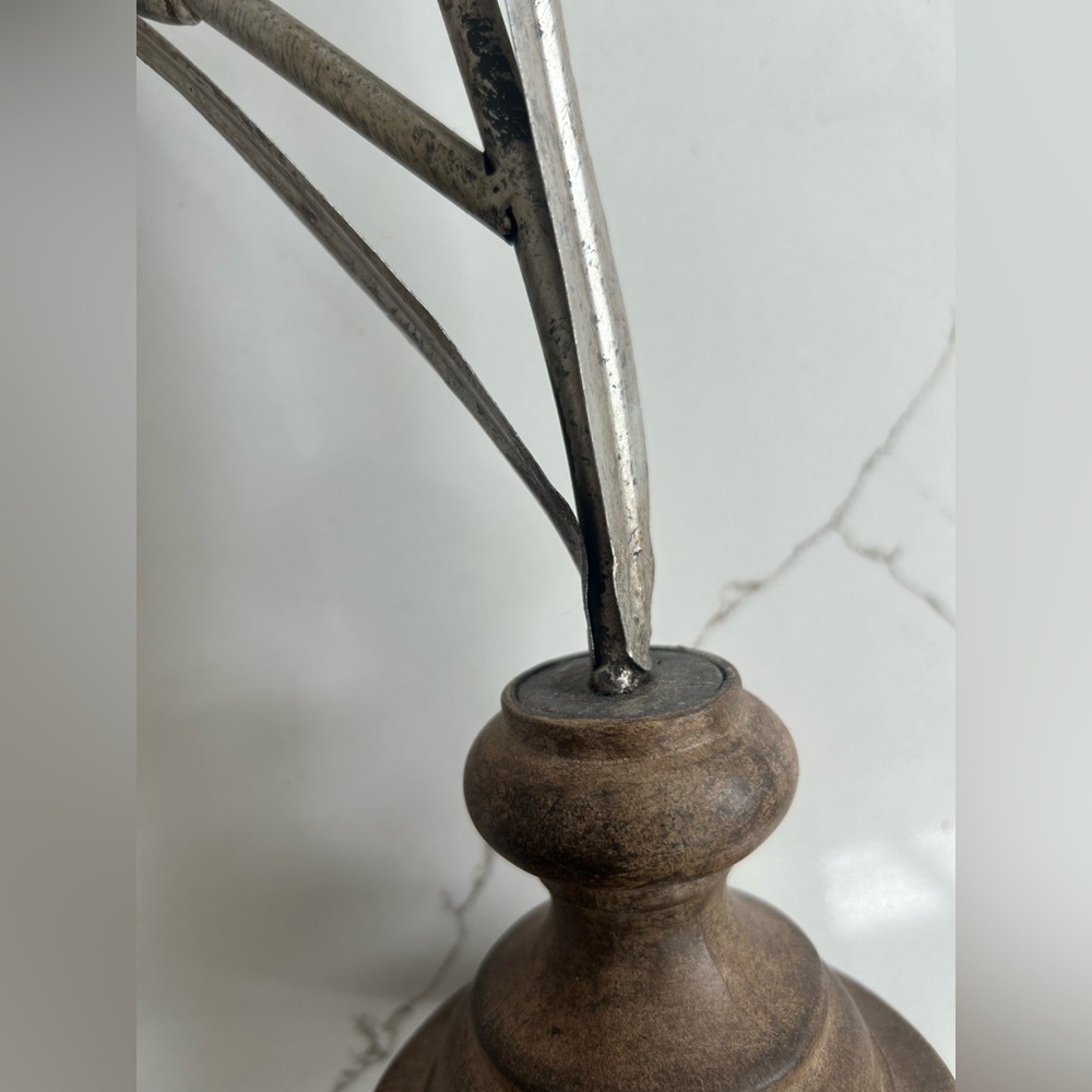 Handmade Welded Metal Flower Sculpture on Wood Base Rustic Industrial Art Decor - Picture 4 of 6